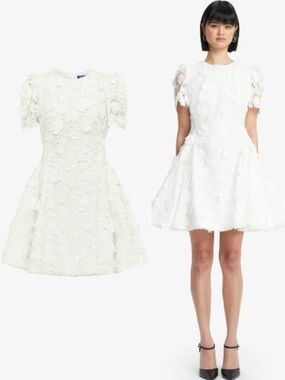 Leo Lin Elyse Lace Short Sleeve Mini Dress Ivory Size 6 Bridal Shower Wedding